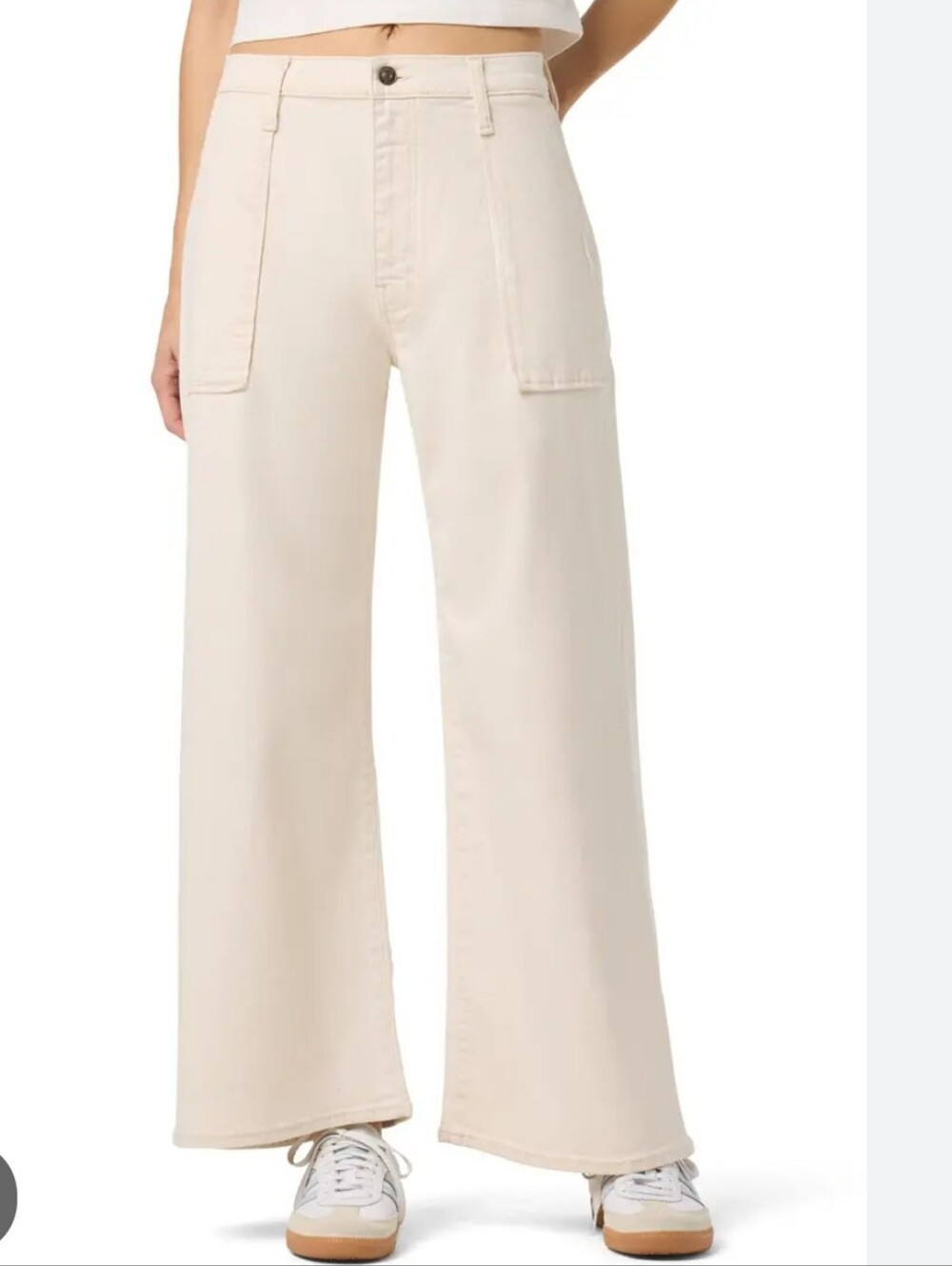 Closed Cream Wide-Leg Utility Trousers